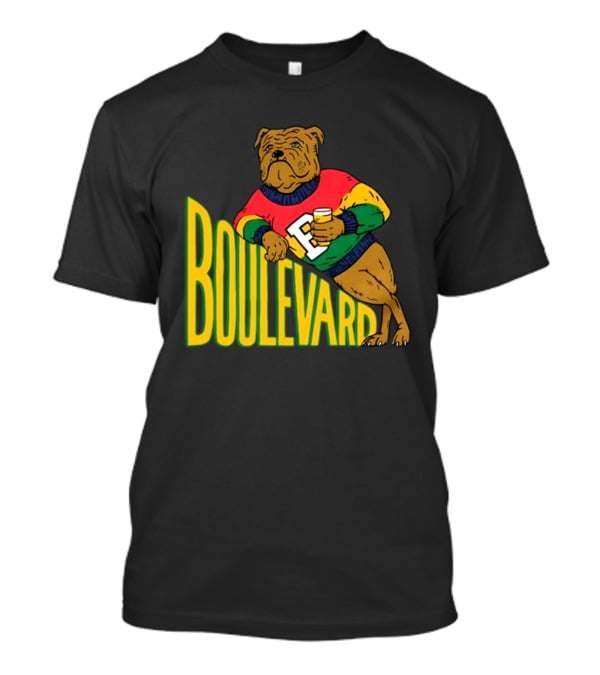 Boulevard Bully Dog In Colorful Sweater Holding Drink T-Shirt