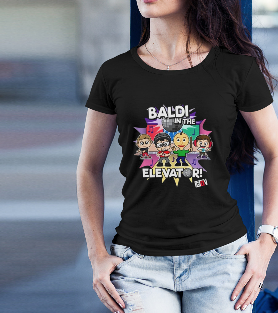 Baldi In The Elevator FGTEEV Characters With Disco Ball And Music Notes T-Shirt