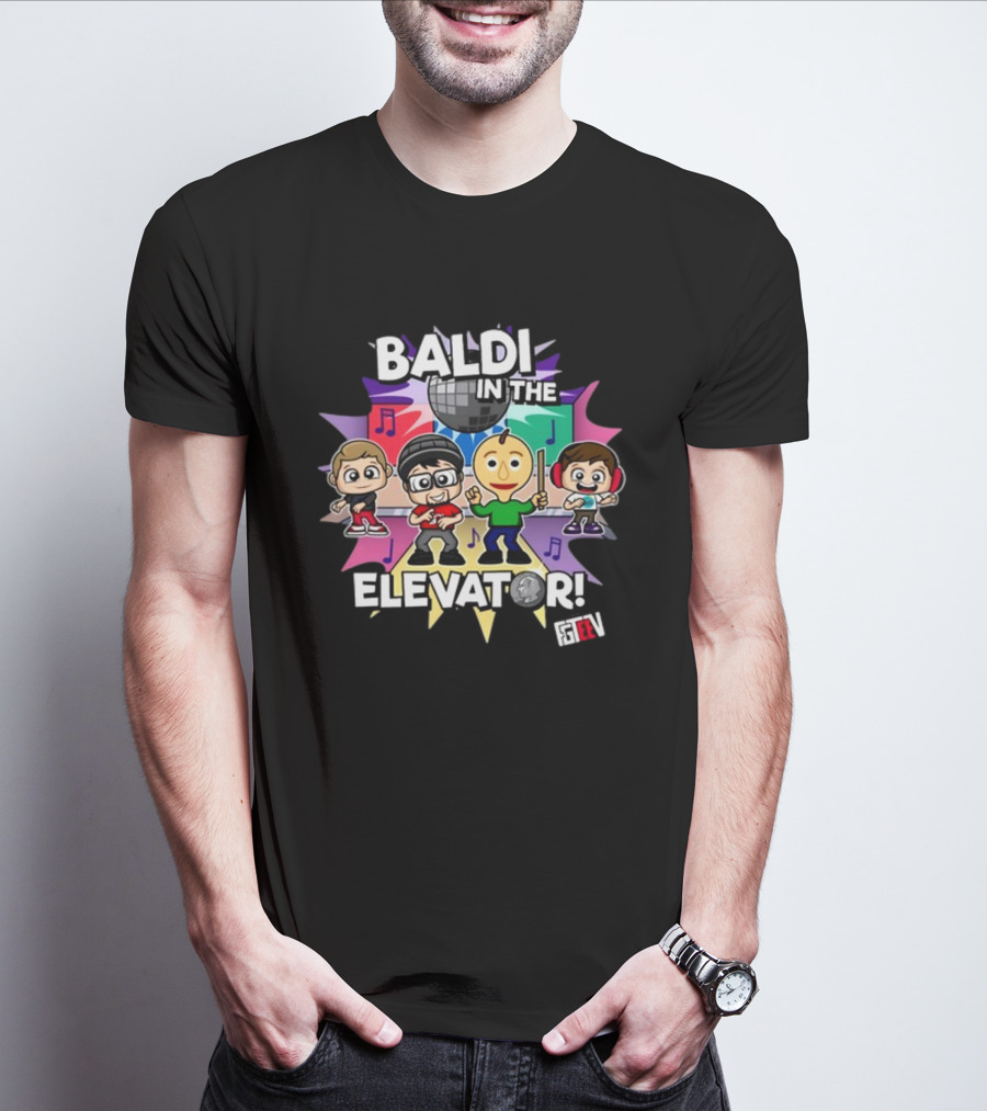 Baldi In The Elevator FGTEEV Characters With Disco Ball And Music Notes T-Shirt