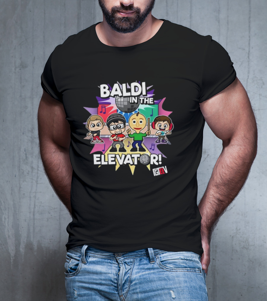 Baldi In The Elevator FGTEEV Characters With Disco Ball And Music Notes T-Shirt