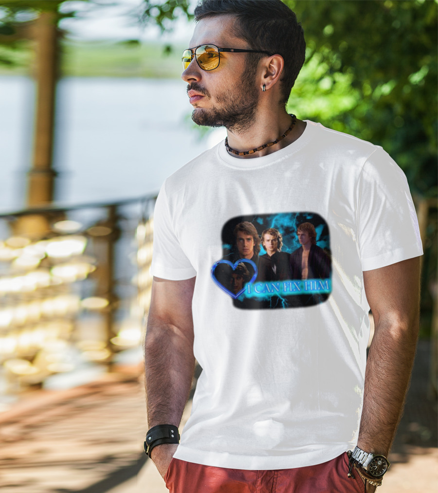 I Can Fix Him Anakin Blue Heart Lightning Background T-Shirt