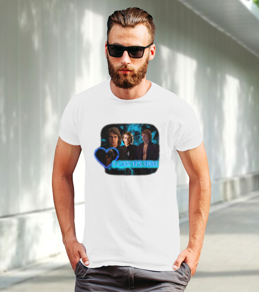 I Can Fix Him Anakin Blue Heart Lightning Background T-Shirt