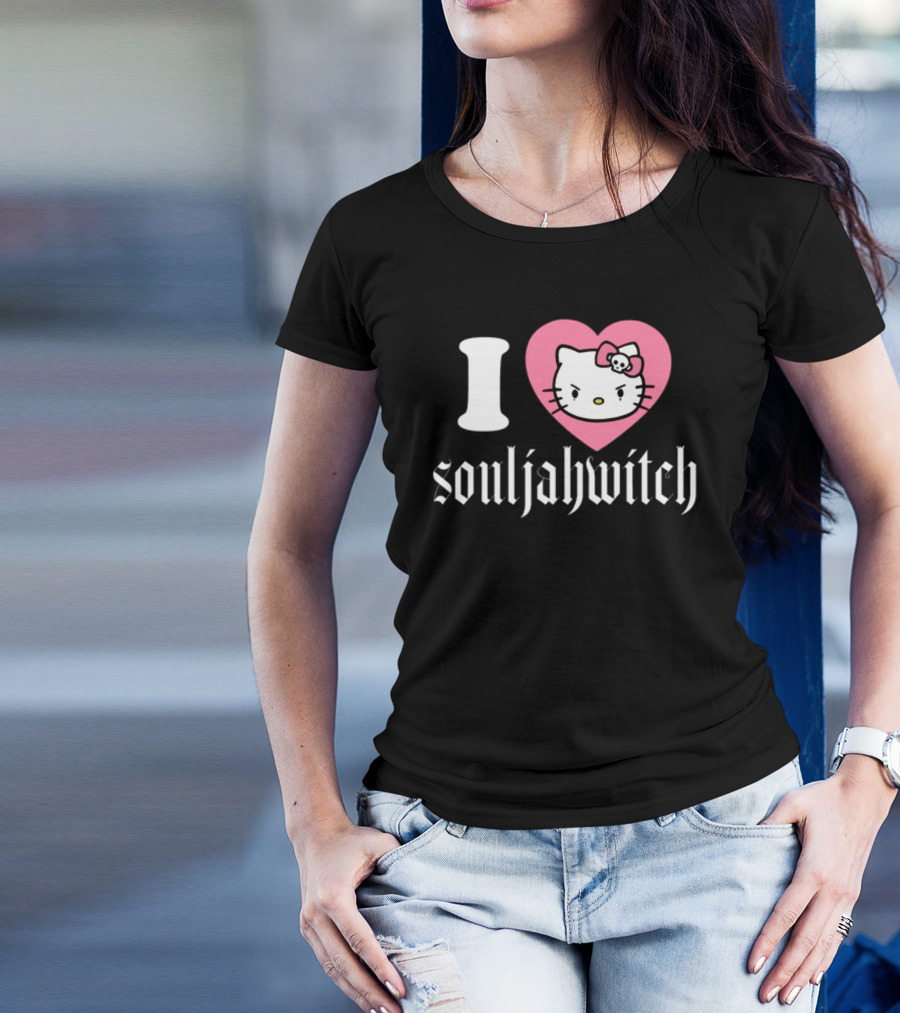 I Love Souljahwitch Cute Cat In Pink Heart T-Shirt