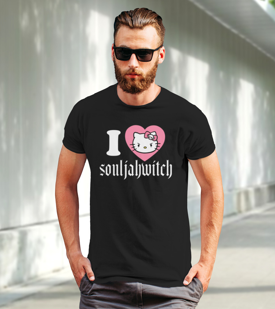 I Love Souljahwitch Cute Cat In Pink Heart T-Shirt