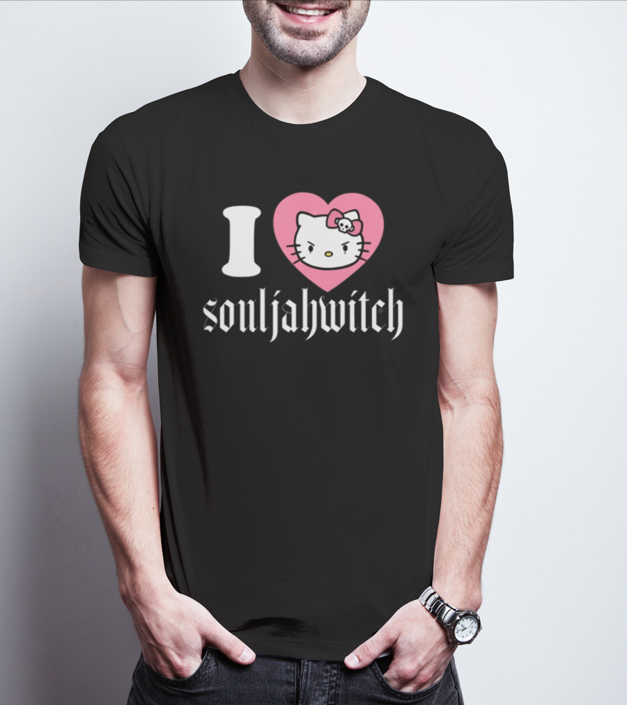 I Love Souljahwitch Cute Cat In Pink Heart T-Shirt