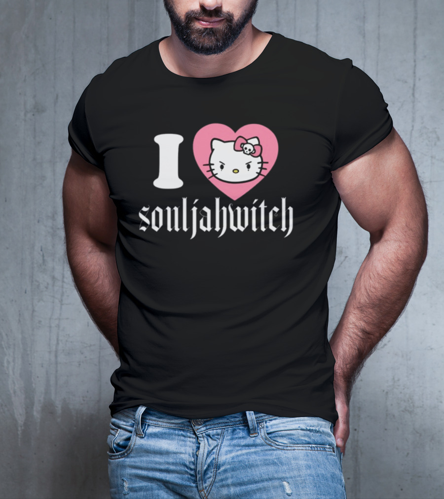 I Love Souljahwitch Cute Cat In Pink Heart T-Shirt