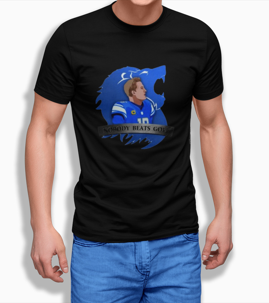 Nobody Beats Goff Detroit Lions Quarterback Blue Lion Background T-Shirt