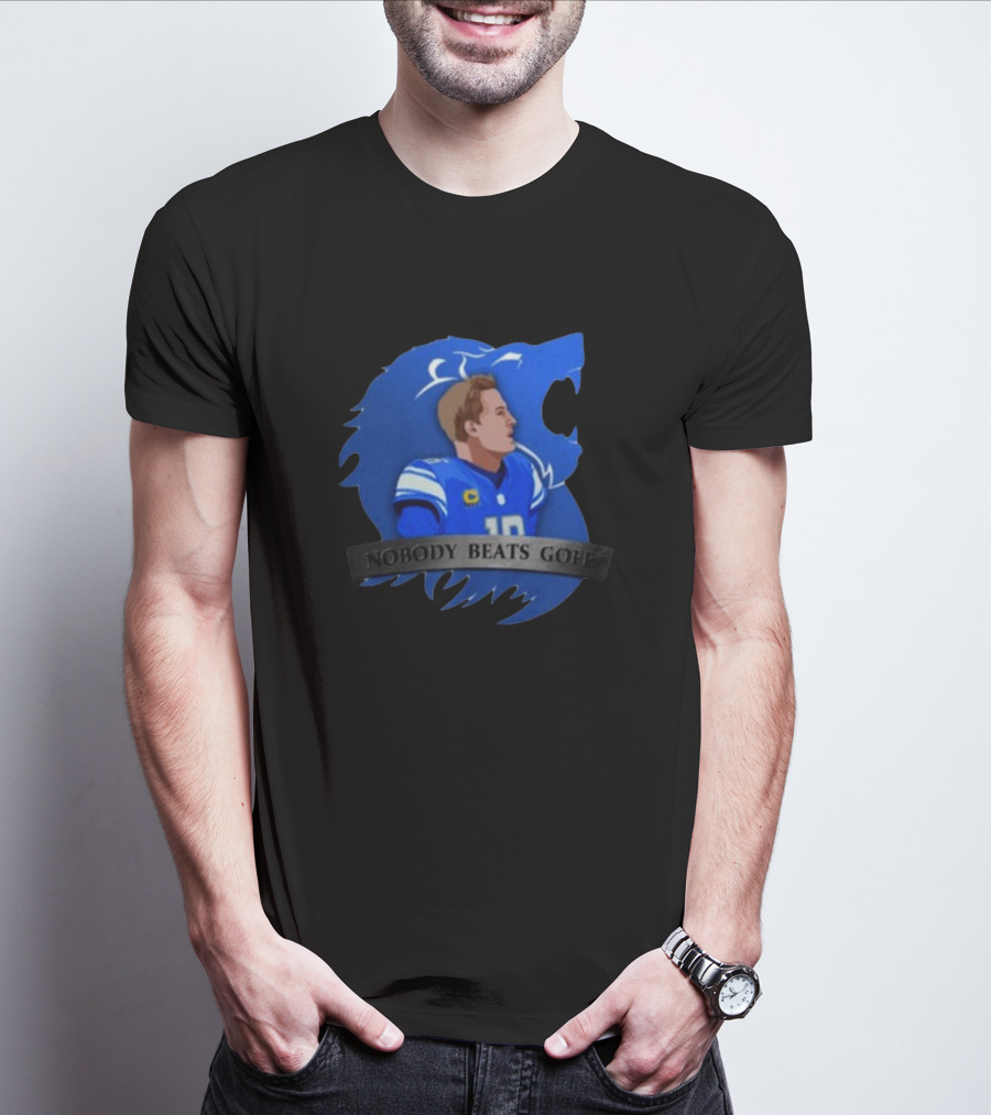 Nobody Beats Goff Detroit Lions Quarterback Blue Lion Background T-Shirt