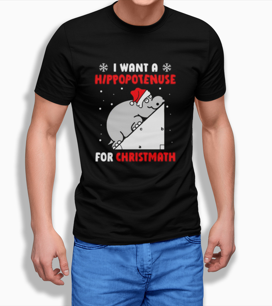 I Want A Hippopotenuse For Christmath Santa Hippo Geometry T-Shirt