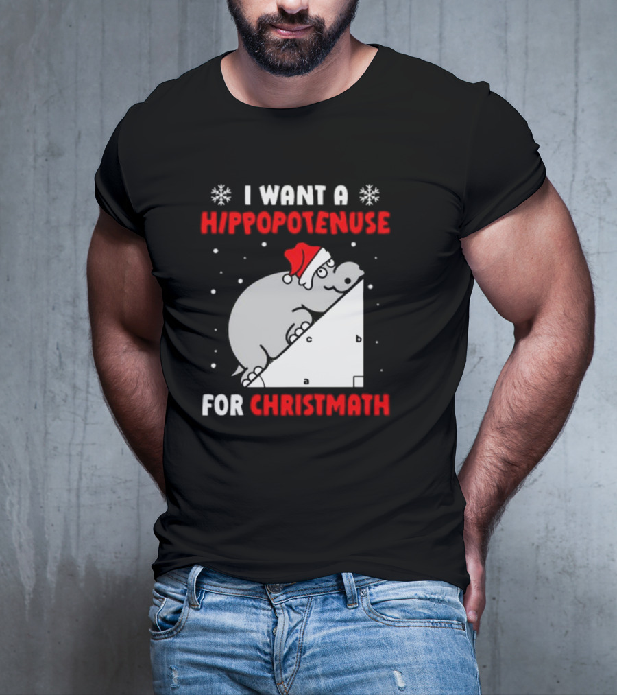 I Want A Hippopotenuse For Christmath Santa Hippo Geometry T-Shirt