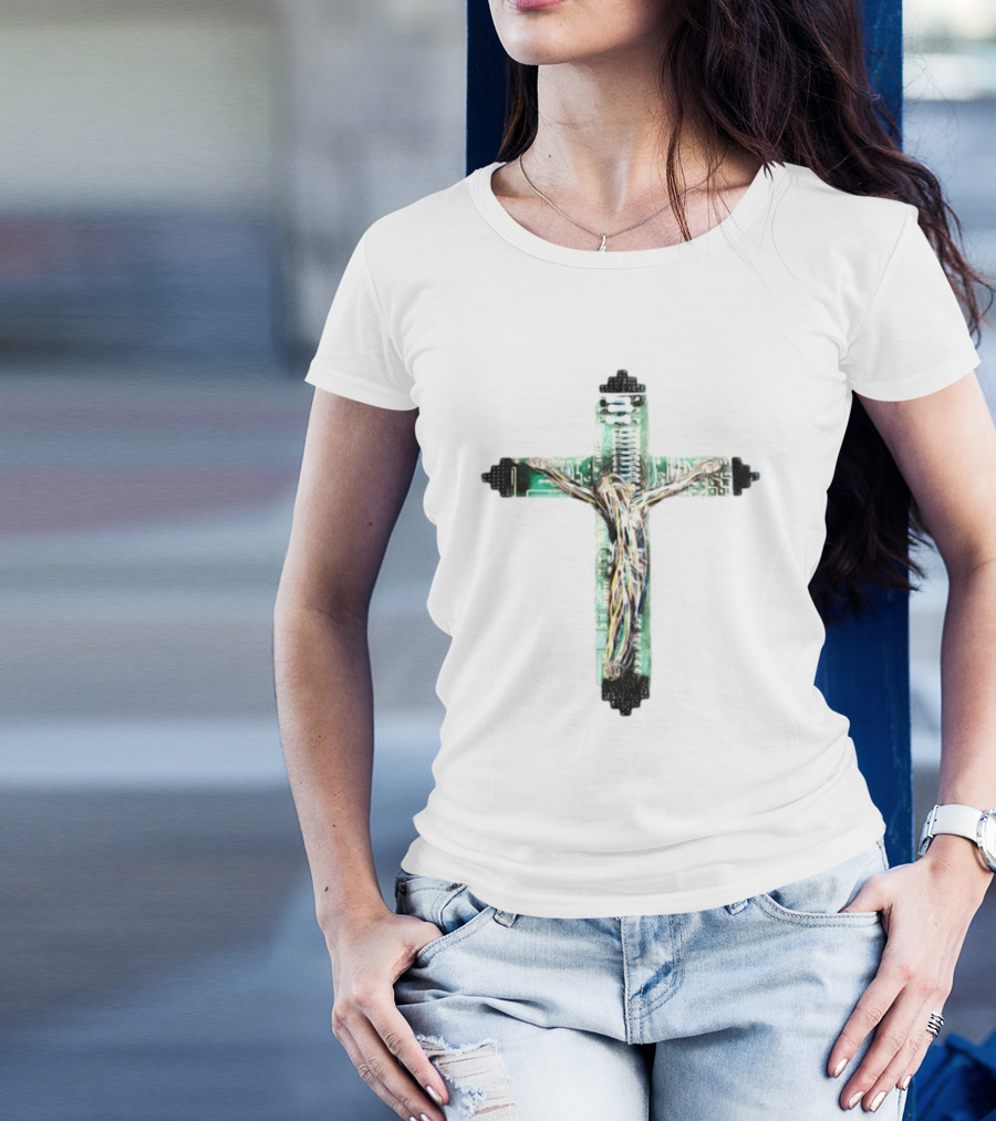 Nawafers The Cross Hardware Circuit Crucifix T-Shirt