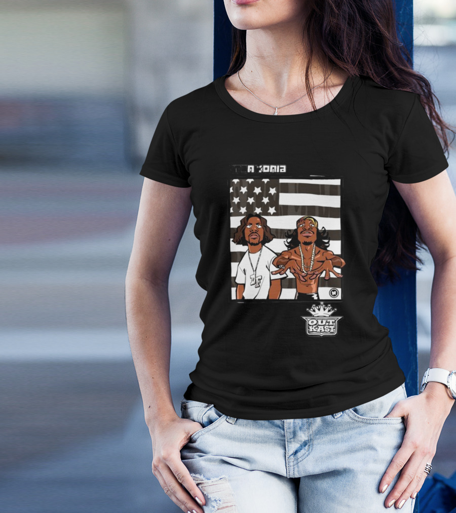 Stankonia Outkast Cartoon Style Stars And Stripes Duo Art By Nuri Durr T-Shirt