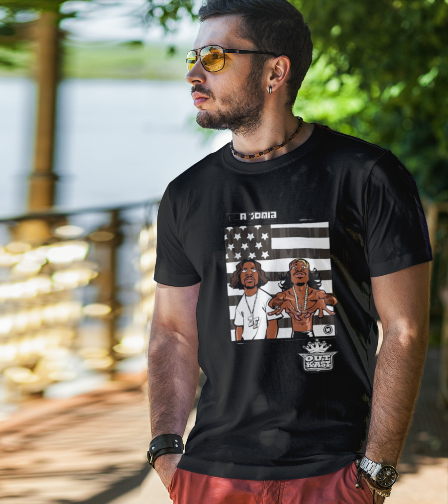 Stankonia Outkast Cartoon Style Stars And Stripes Duo Art By Nuri Durr T-Shirt