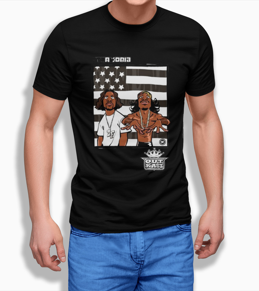 Stankonia Outkast Cartoon Style Stars And Stripes Duo Art By Nuri Durr T-Shirt