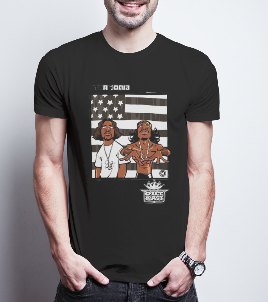 Stankonia Outkast Cartoon Style Stars And Stripes Duo Art By Nuri Durr T-Shirt