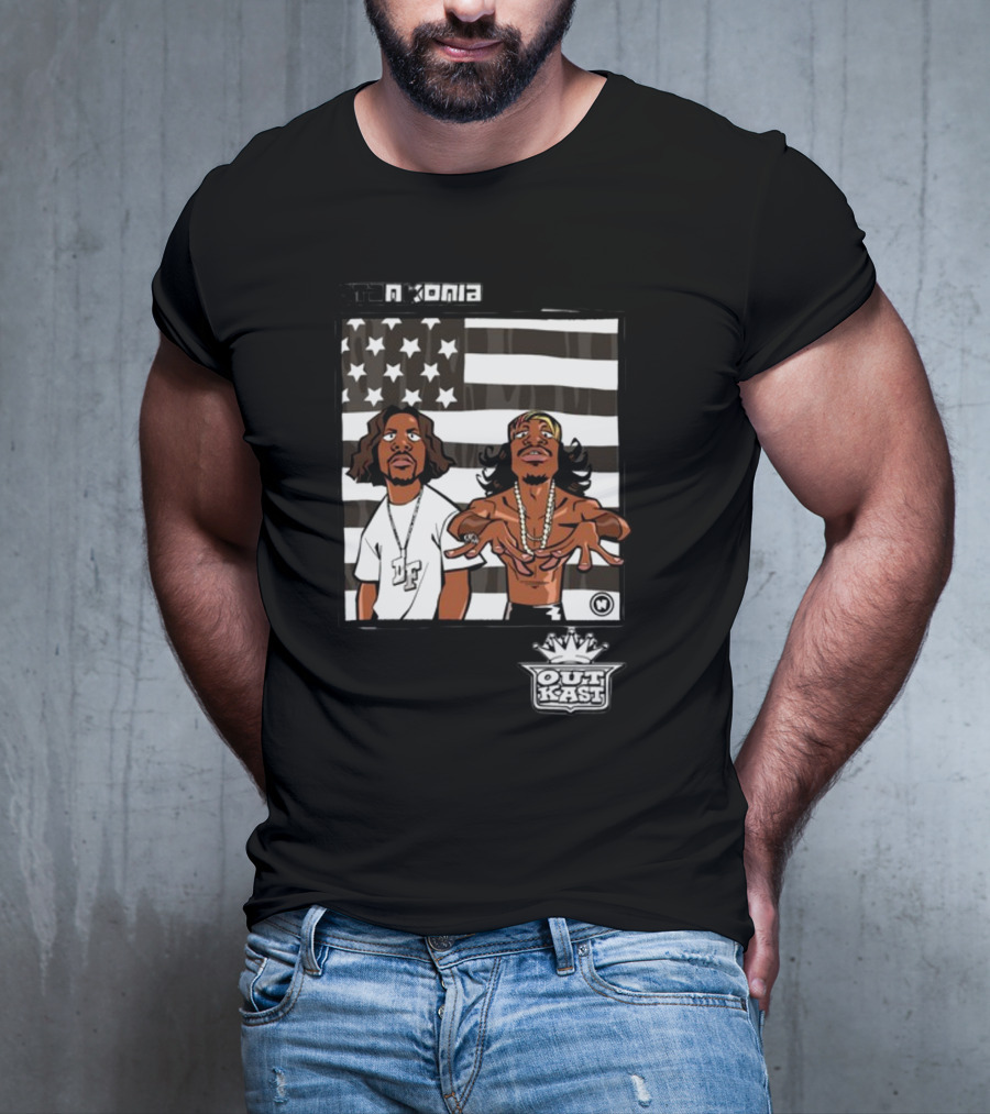 Stankonia Outkast Cartoon Style Stars And Stripes Duo Art By Nuri Durr T-Shirt