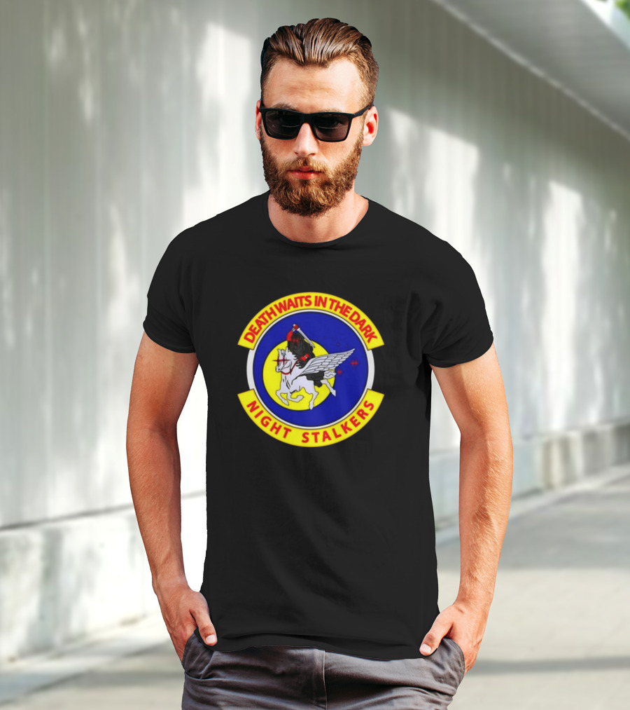 Death Waits In The Dark Night Stalkers Pegasus Emblem T-Shirt