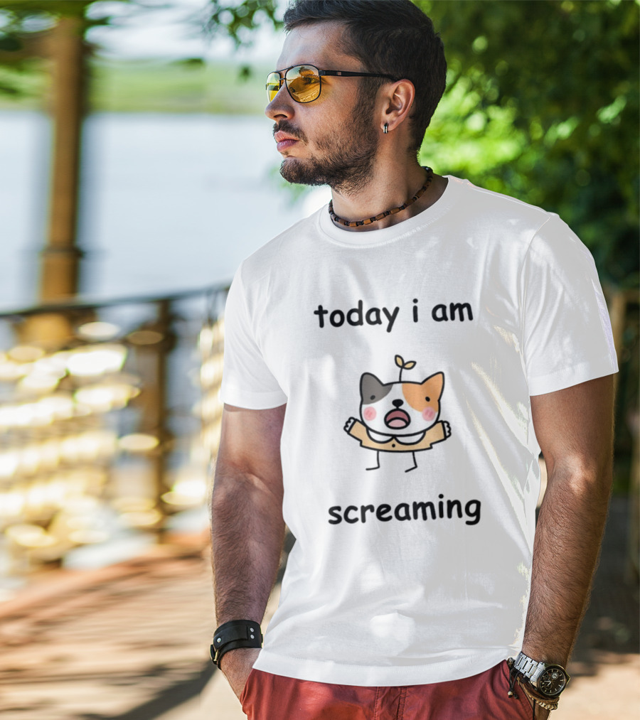 Today I Am Screaming Corgi Cartoon With Leaf Sprout T-Shirt