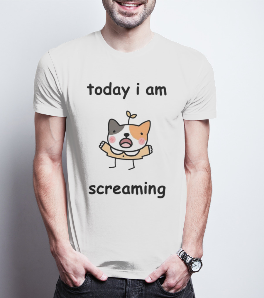 Today I Am Screaming Corgi Cartoon With Leaf Sprout T-Shirt