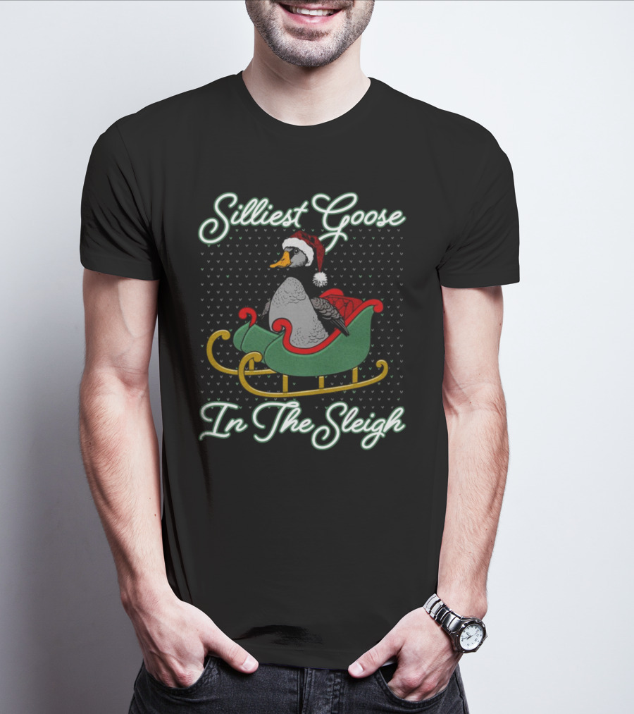 Silliest Goose In Santa Hat In The Snowy Sleigh T-Shirt