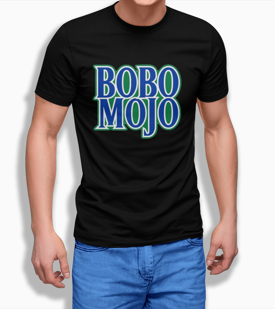 BOBO MOJO Retro Bold Blue And Green Text T-Shirt