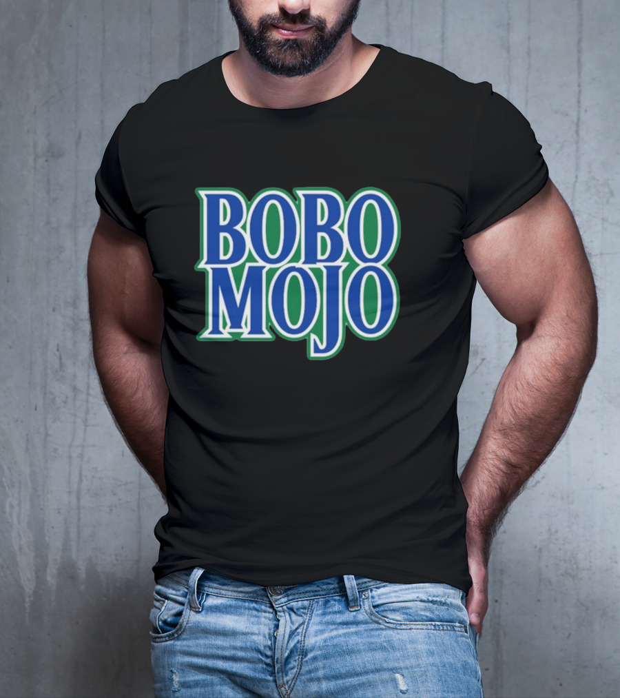 BOBO MOJO Retro Bold Blue And Green Text T-Shirt
