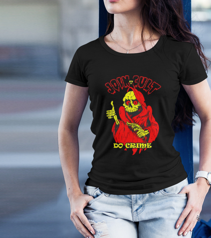 Join Cult Do Crime Grim Reaper Skeleton With Gun T-Shirt