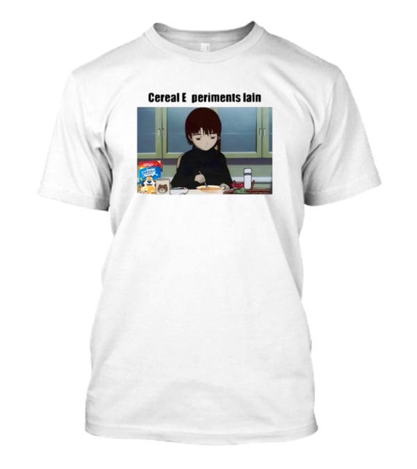 Cereal Experiments Lain Goofyahhtees Breakfast Scene With Cartoon Cereal Box T-Shirt