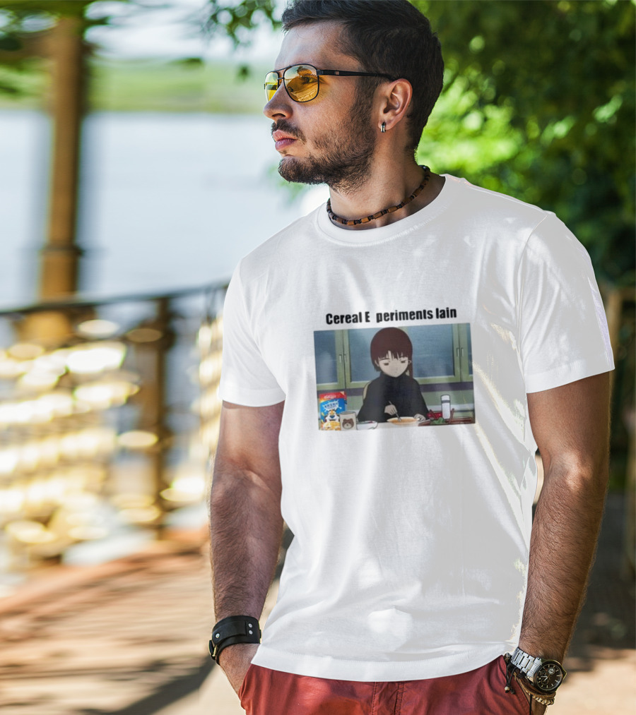 Cereal Experiments Lain Goofyahhtees Breakfast Scene With Cartoon Cereal Box T-Shirt
