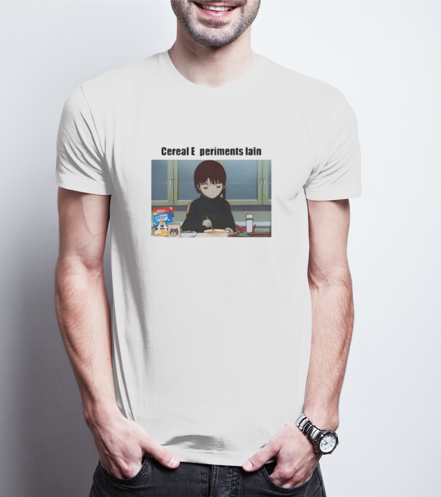 Cereal Experiments Lain Goofyahhtees Breakfast Scene With Cartoon Cereal Box T-Shirt