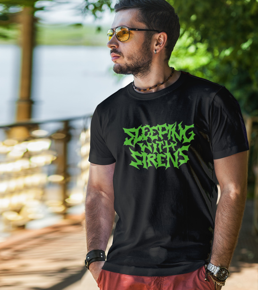 Sleeping With Sirens Spiky Neon Green Text T-Shirt