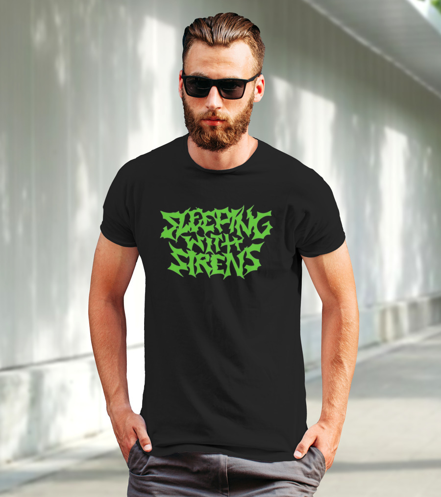 Sleeping With Sirens Spiky Neon Green Text T-Shirt