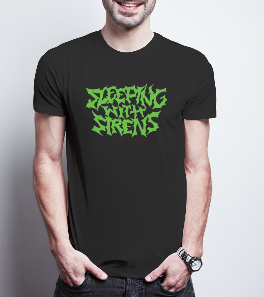Sleeping With Sirens Spiky Neon Green Text T-Shirt