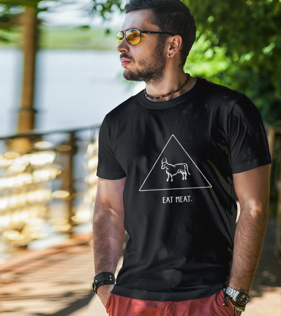 Eat Meat Triangle With Bull Icon The Carnivore Bar T-Shirt