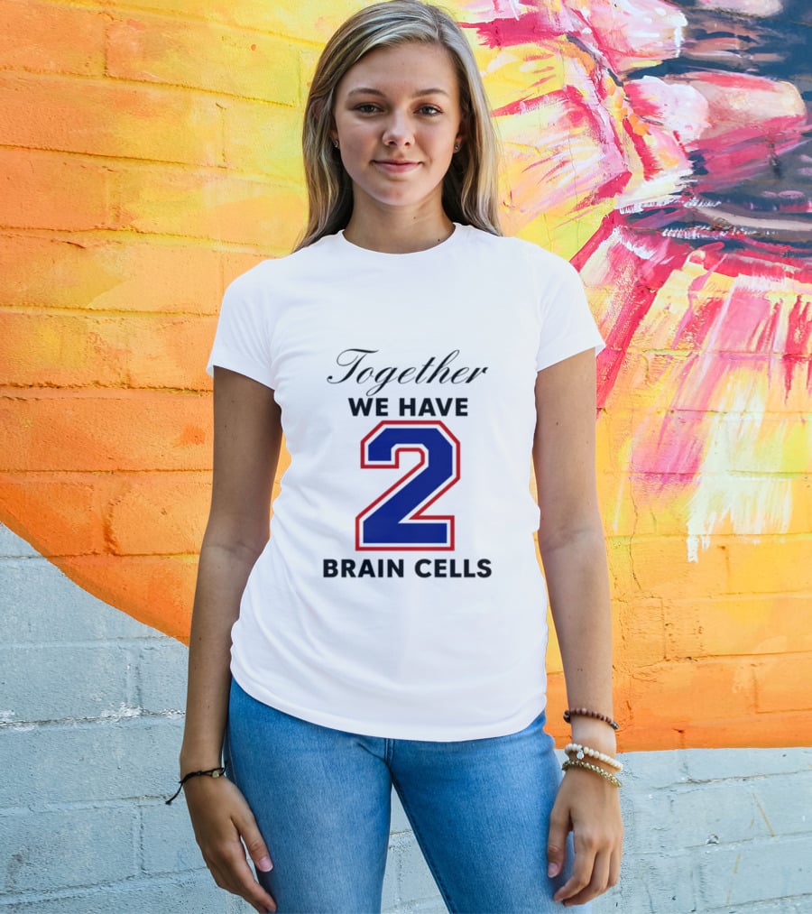 Together We Have 2 Brain Cells Blue Red Outline T-Shirt