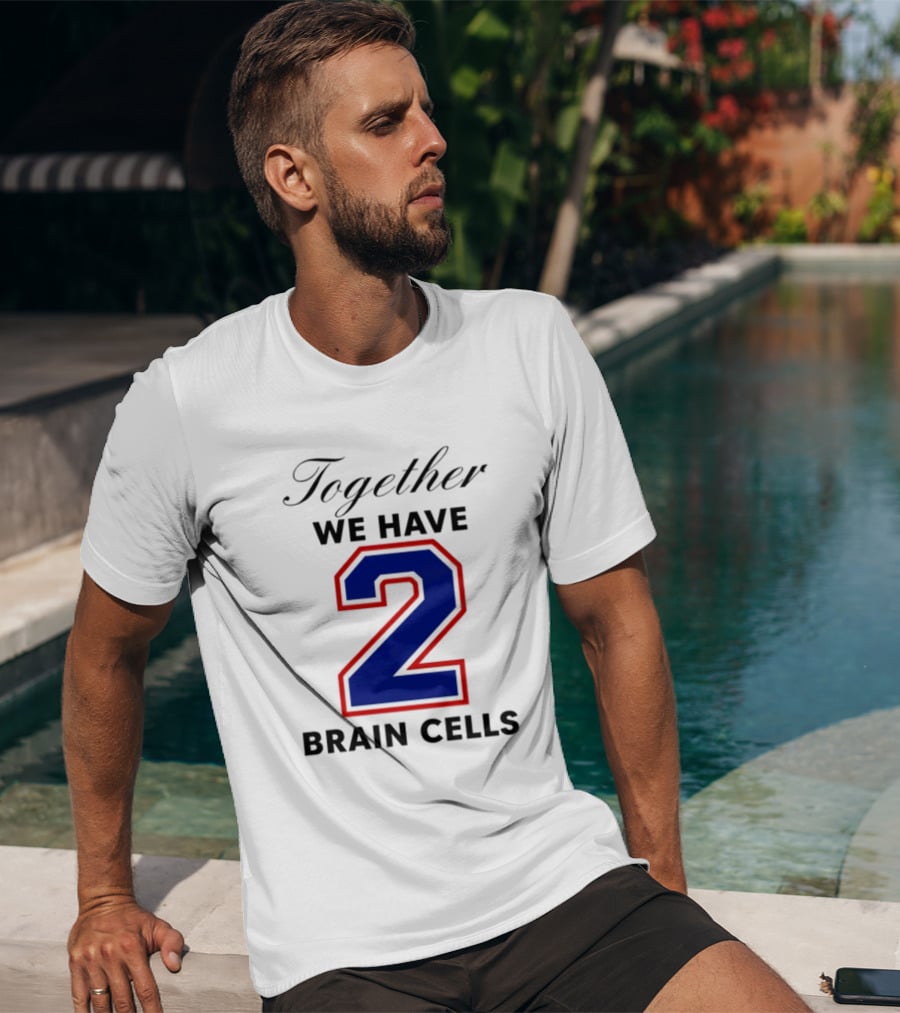 Together We Have 2 Brain Cells Blue Red Outline T-Shirt
