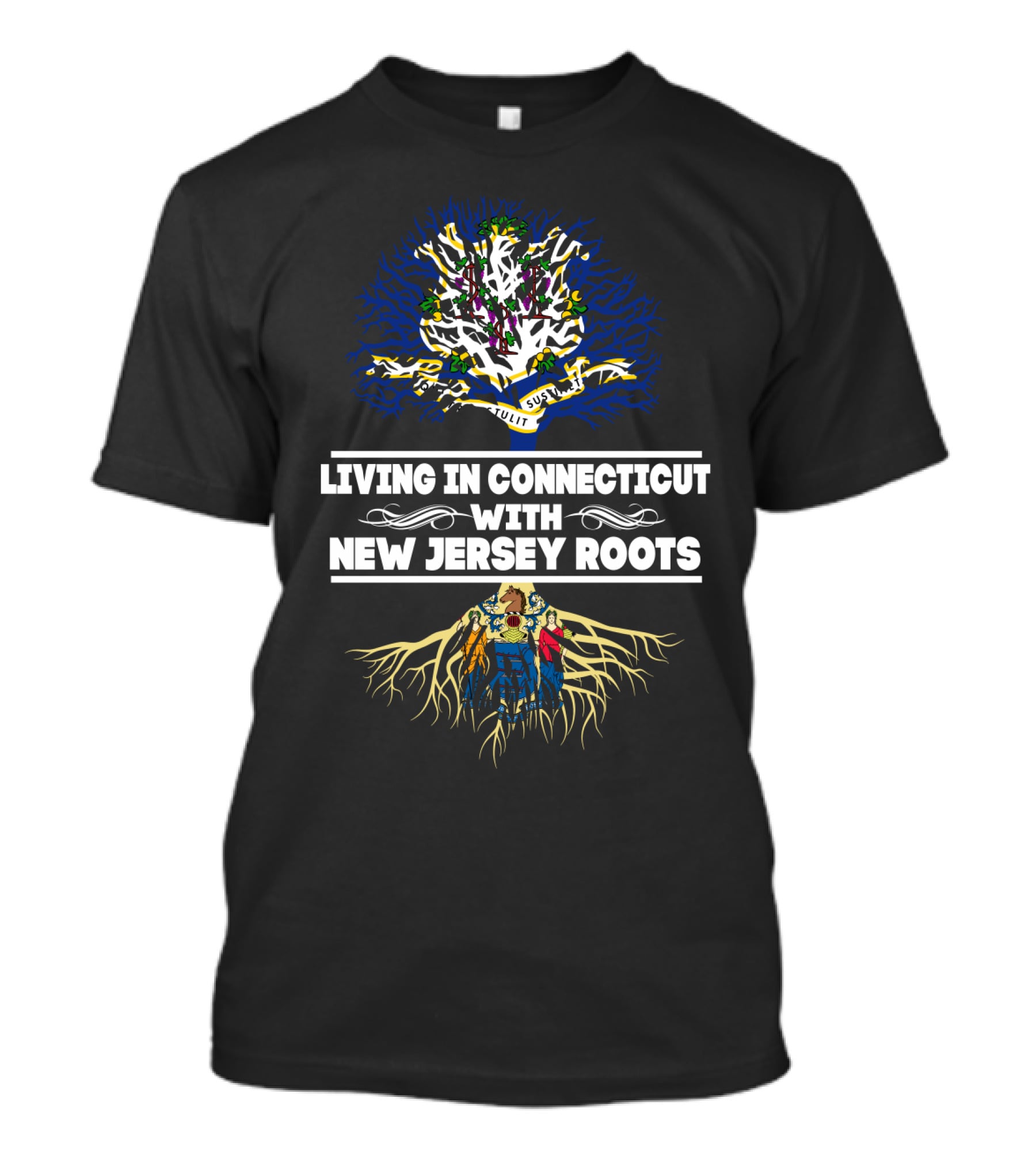 Living In Connecticut With New Jersey Roots Family Heritage Tree Iconic Symbolism T-Shirt