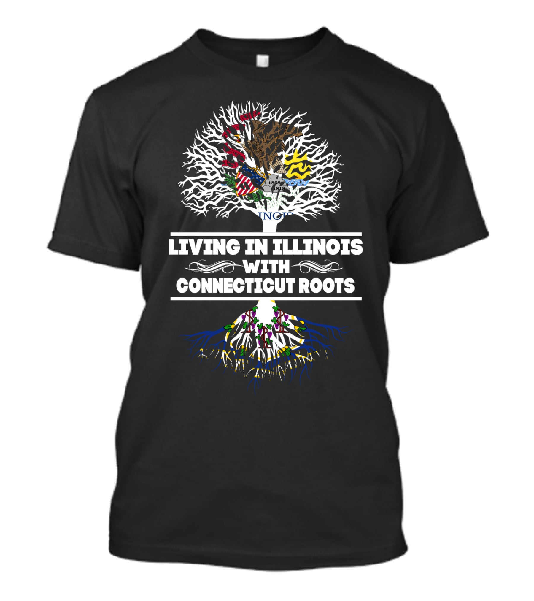 Illinois Living With Deep Connecticut Roots Emblazoned Tree T-Shirt