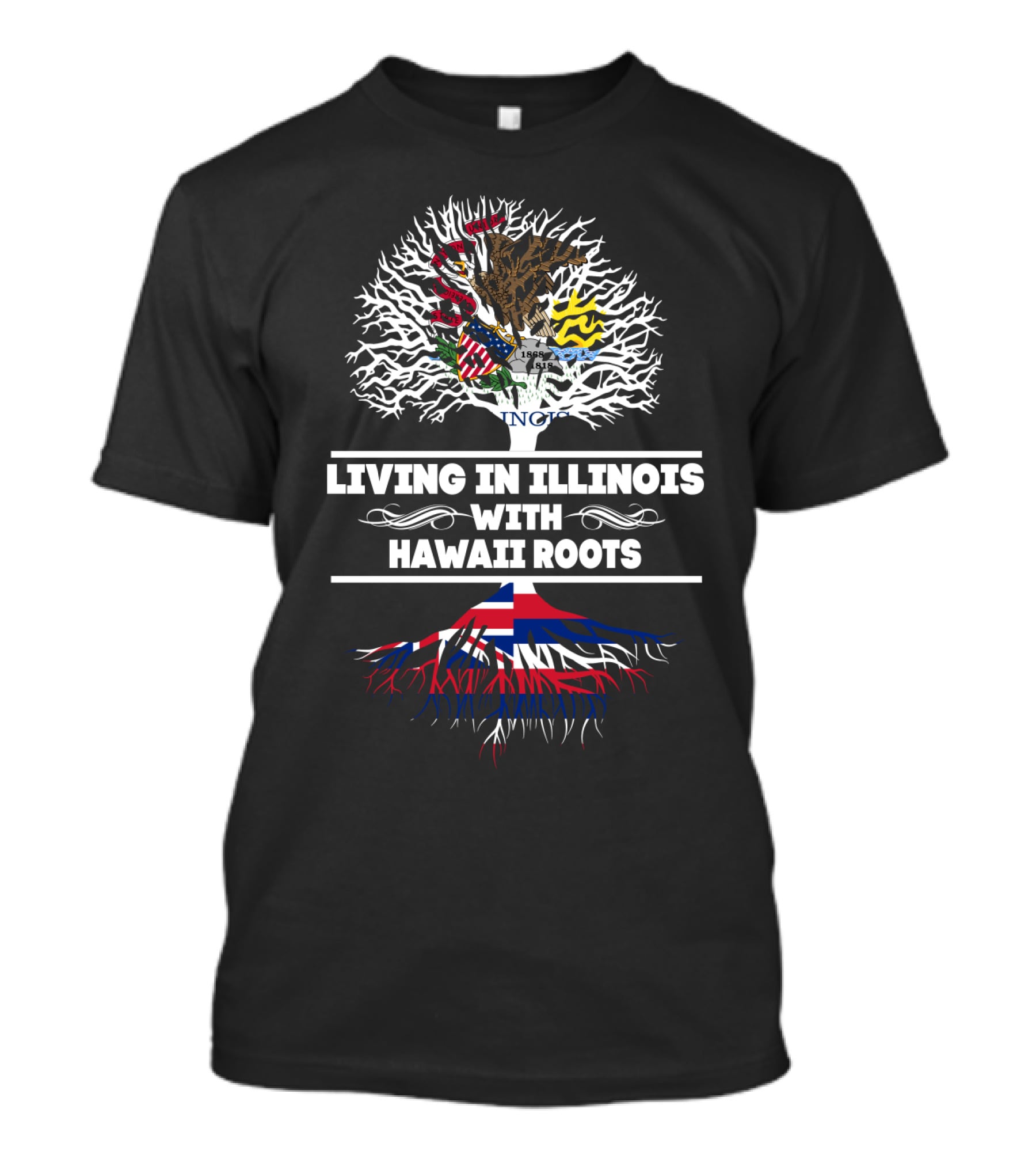 Illinois Pride With Hawaiian Heritage Tree And State Emblems T-Shirt