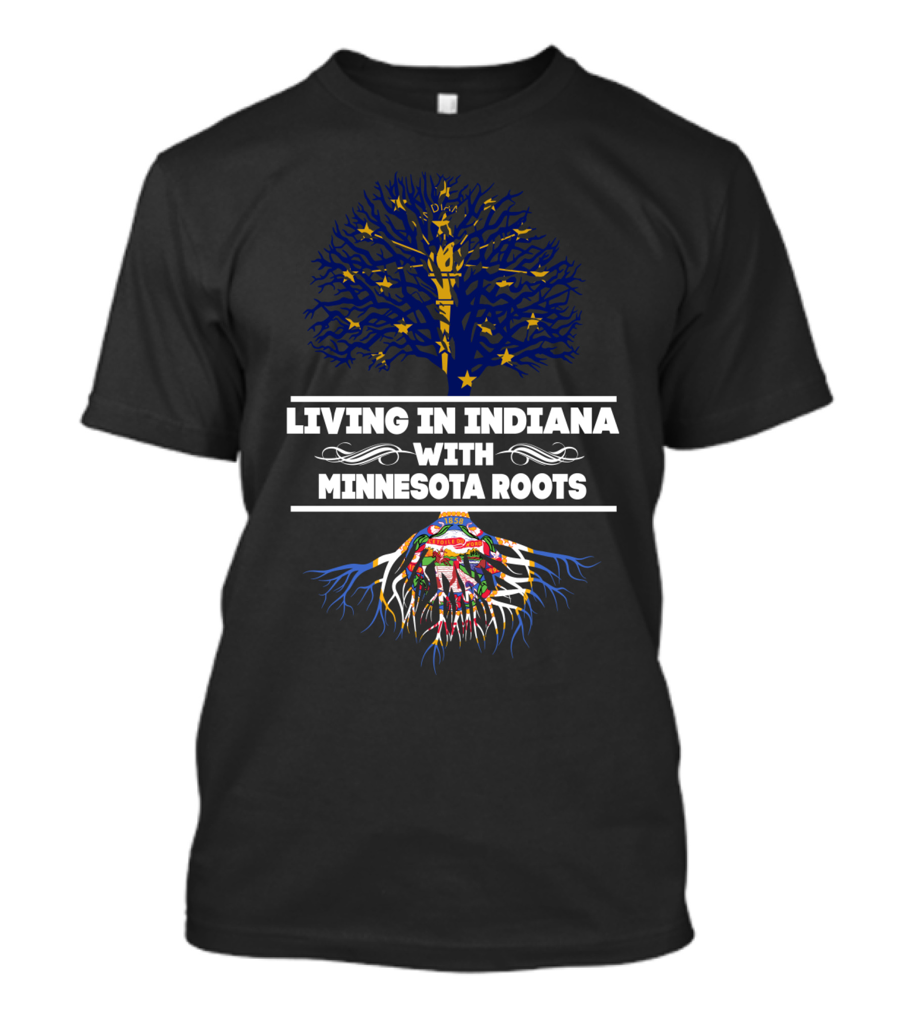 Indiana Living Minnesota Roots Tree With State Flag Elements T-Shirt