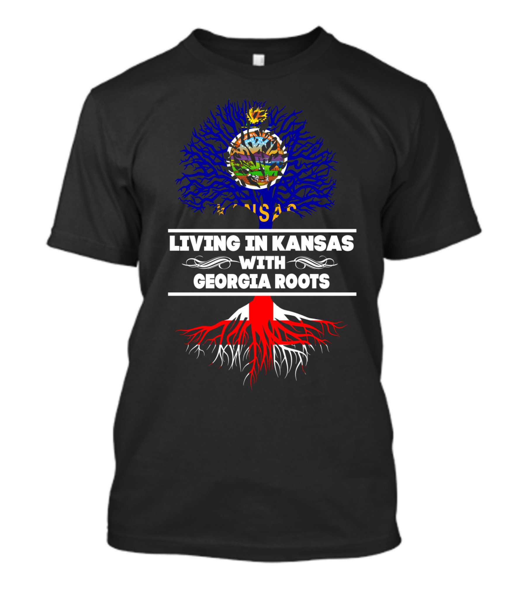 Kansas Living With Georgia State Roots Tree T-Shirt
