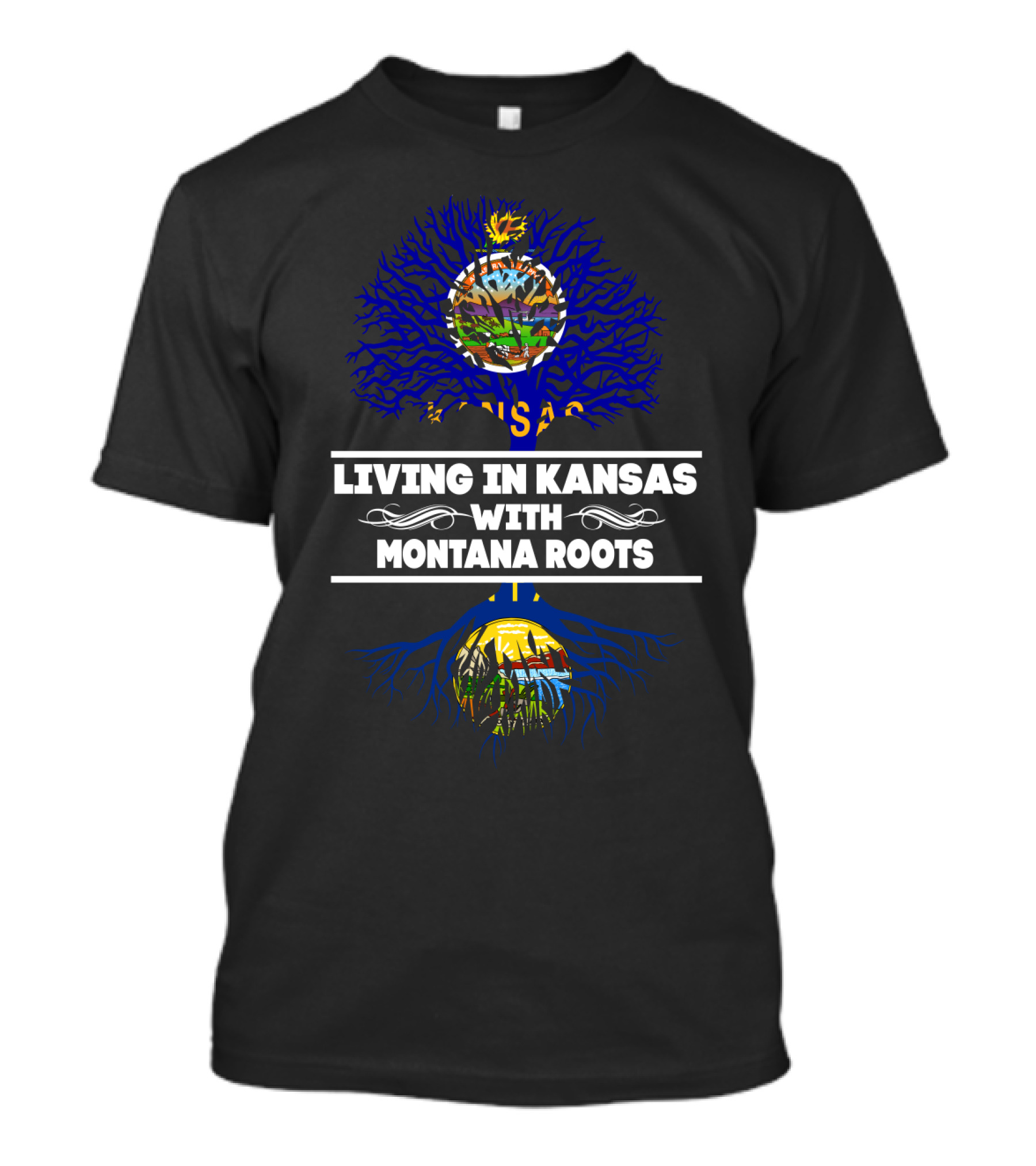 Living In Kansas With Montana Roots State Pride Tree T-Shirt