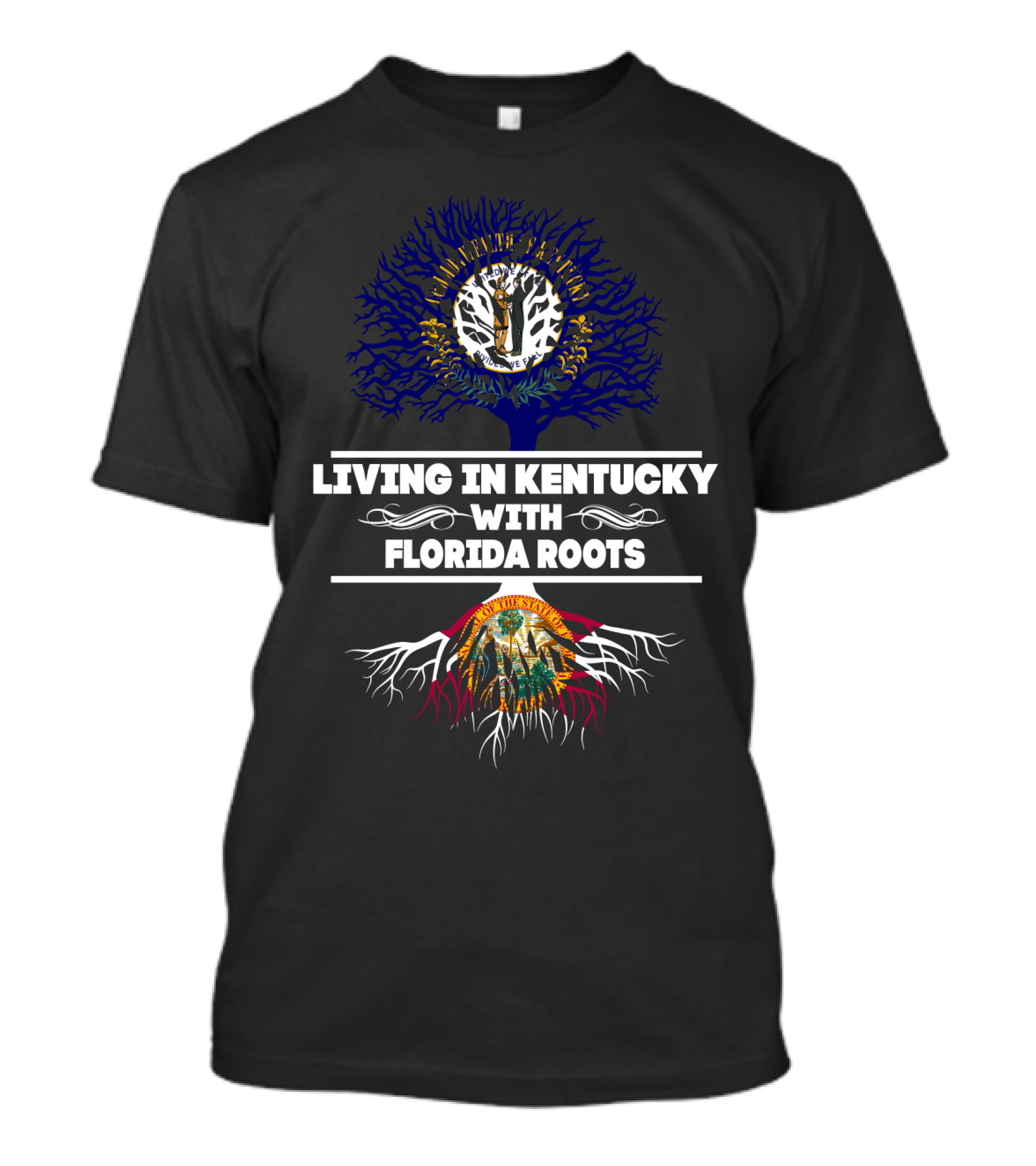 Living In Kentucky With Florida Roots Tree And State Seal T-Shirt