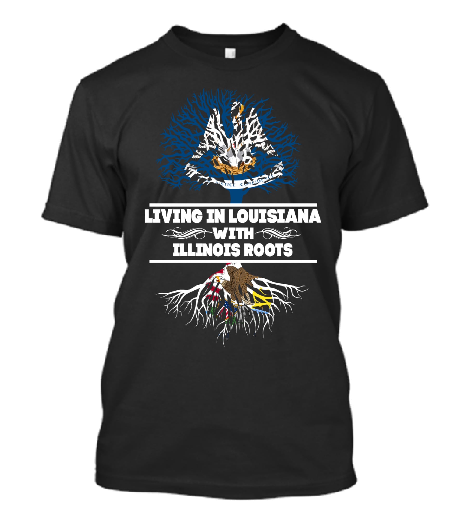 Living In Louisiana With Illinois Roots Pelican And Eagle Tree Symbolism T-Shirt