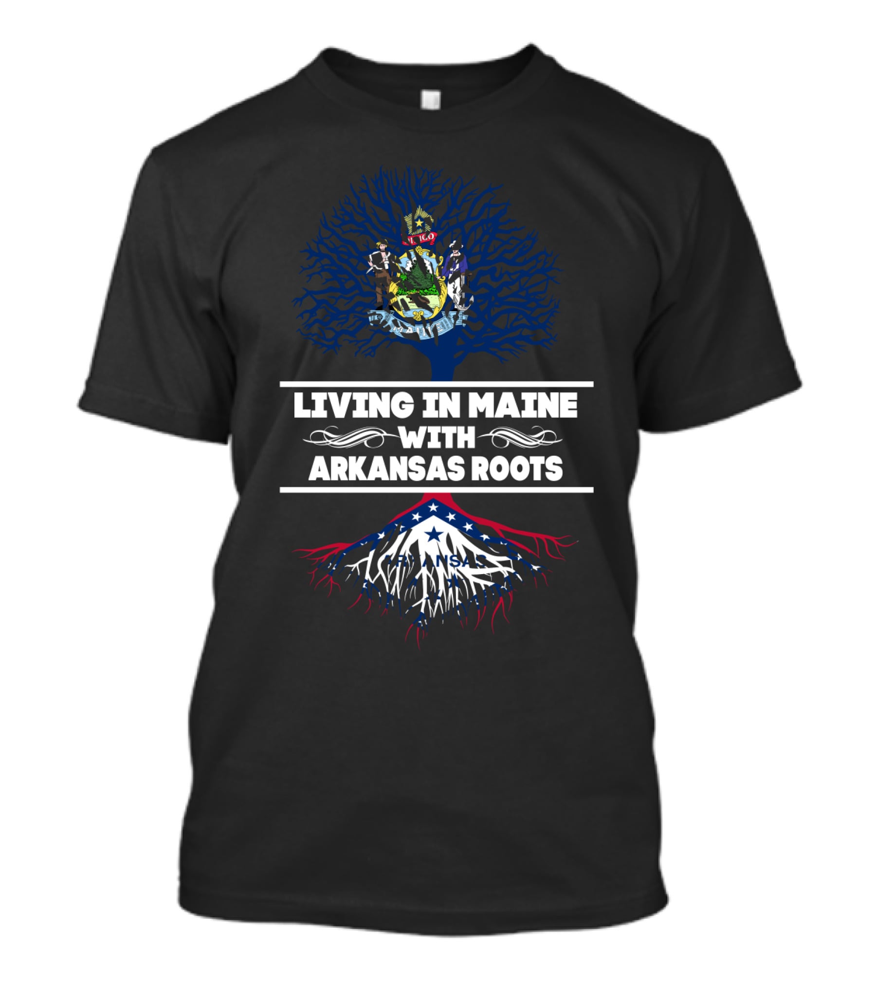Maine Living With Arkansas Heritage: State Crests And Roots T-Shirt