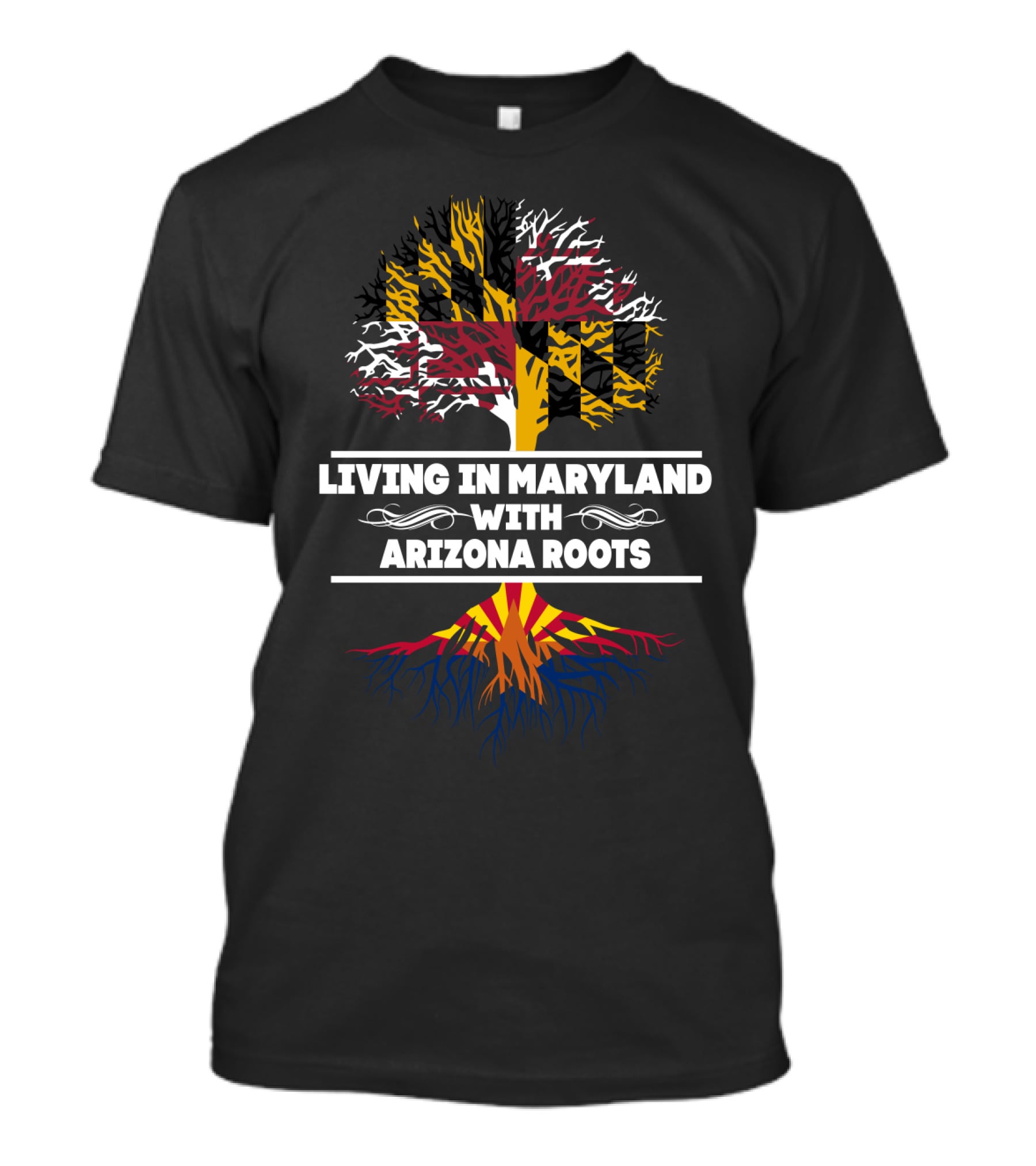 Maryland Living Arizona Roots Tree With State Flag Colors T-Shirt
