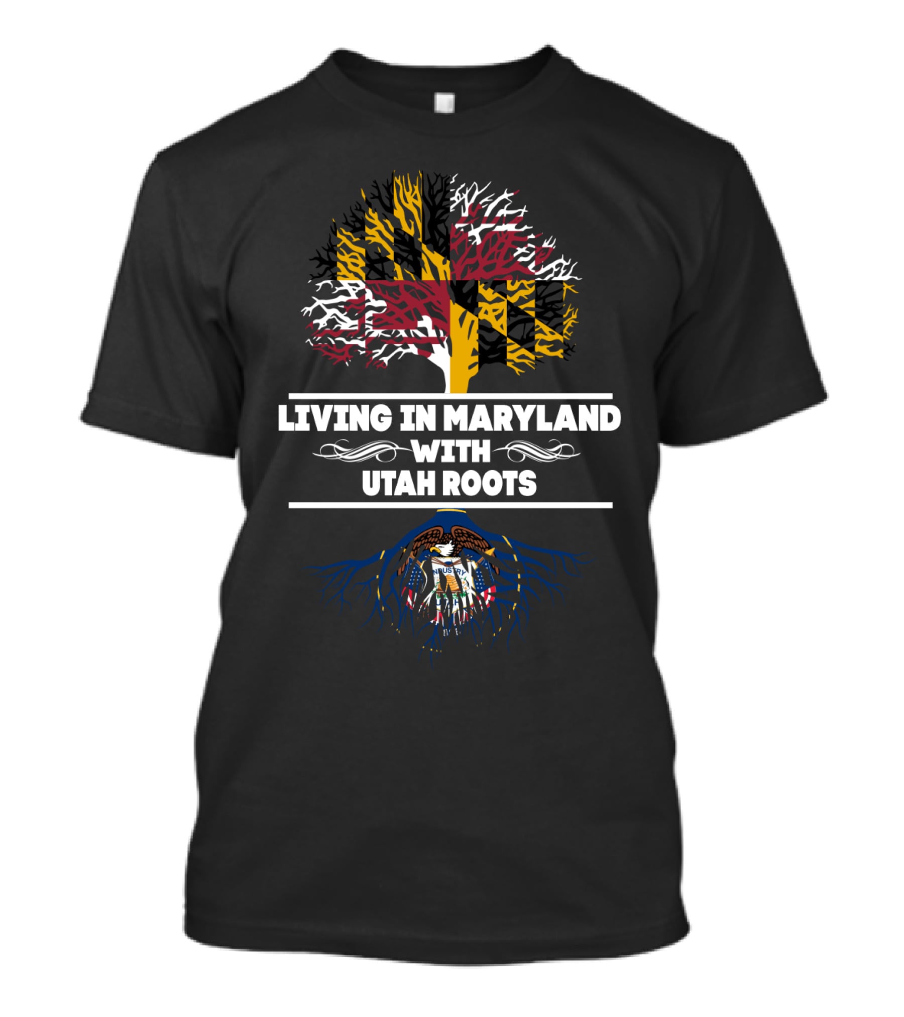 Maryland Life With Utah Heritage Tree Featuring State Symbols And Flags T-Shirt