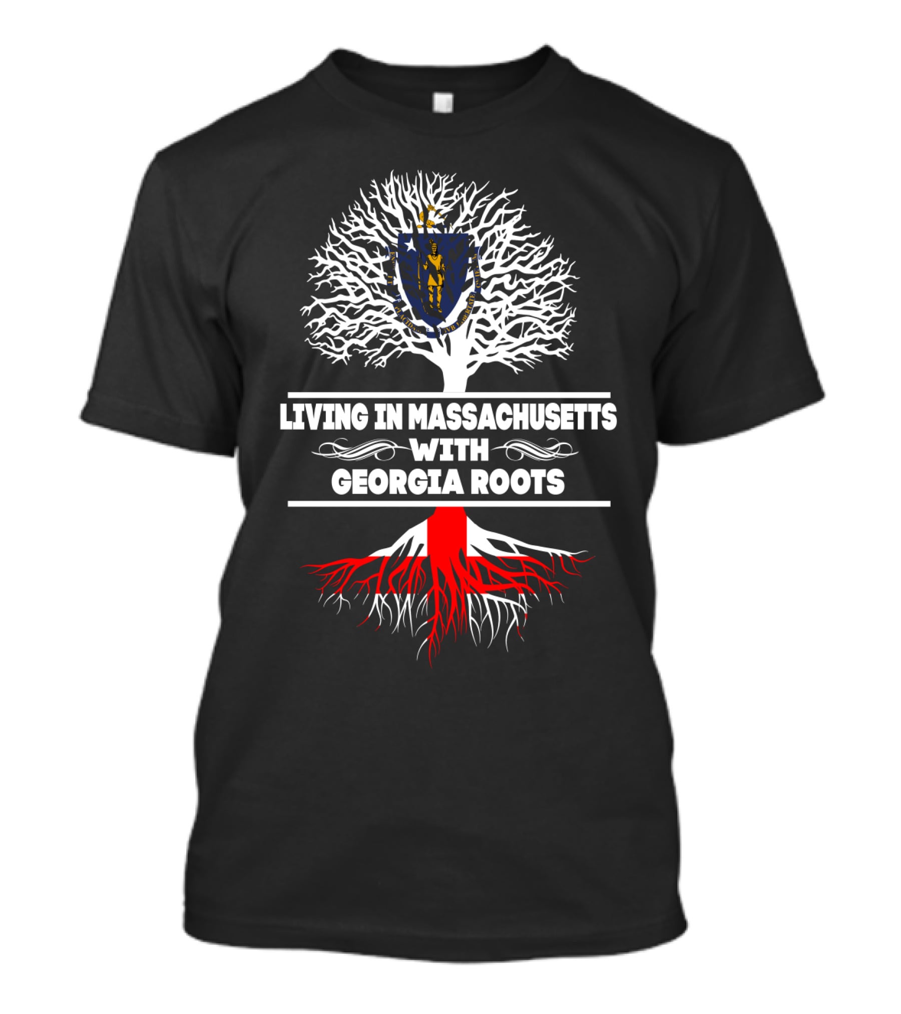 Interconnected Heritage: Living In Massachusetts With Georgia Roots And Iconic Tree Symbolism T-Shirt