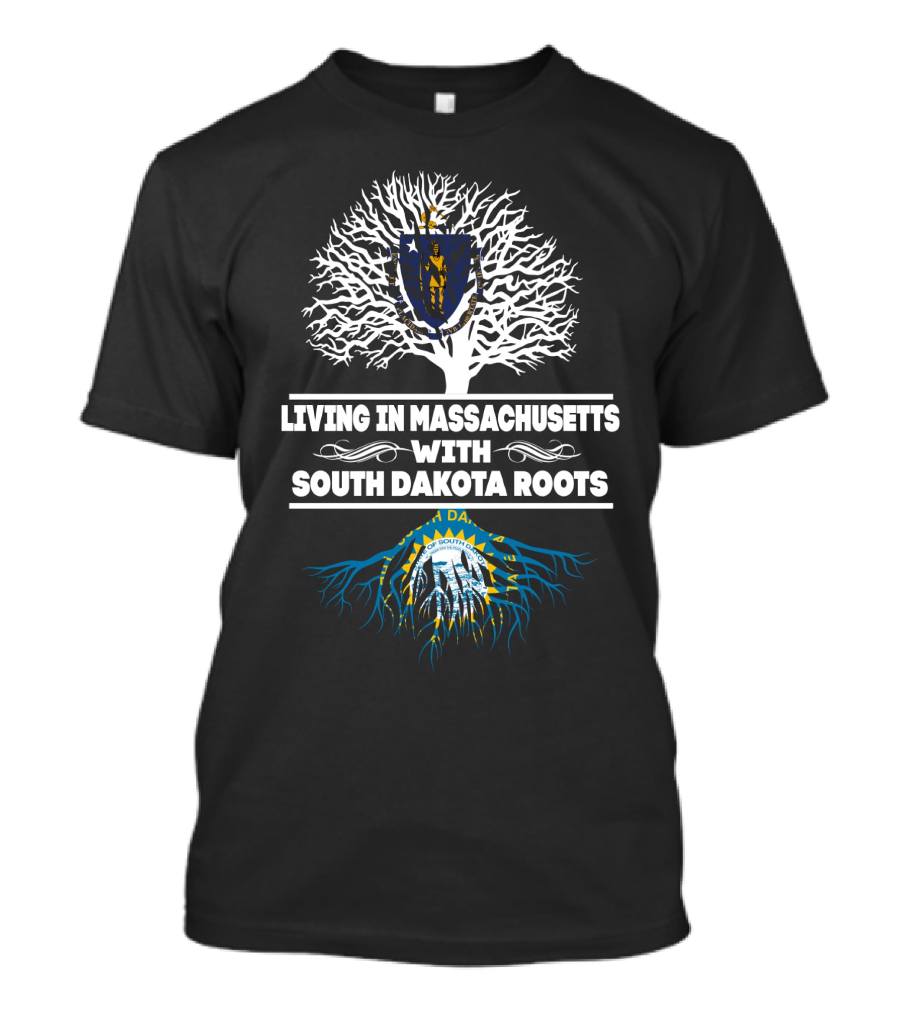 Living In Massachusetts With South Dakota Roots Tree T-Shirt