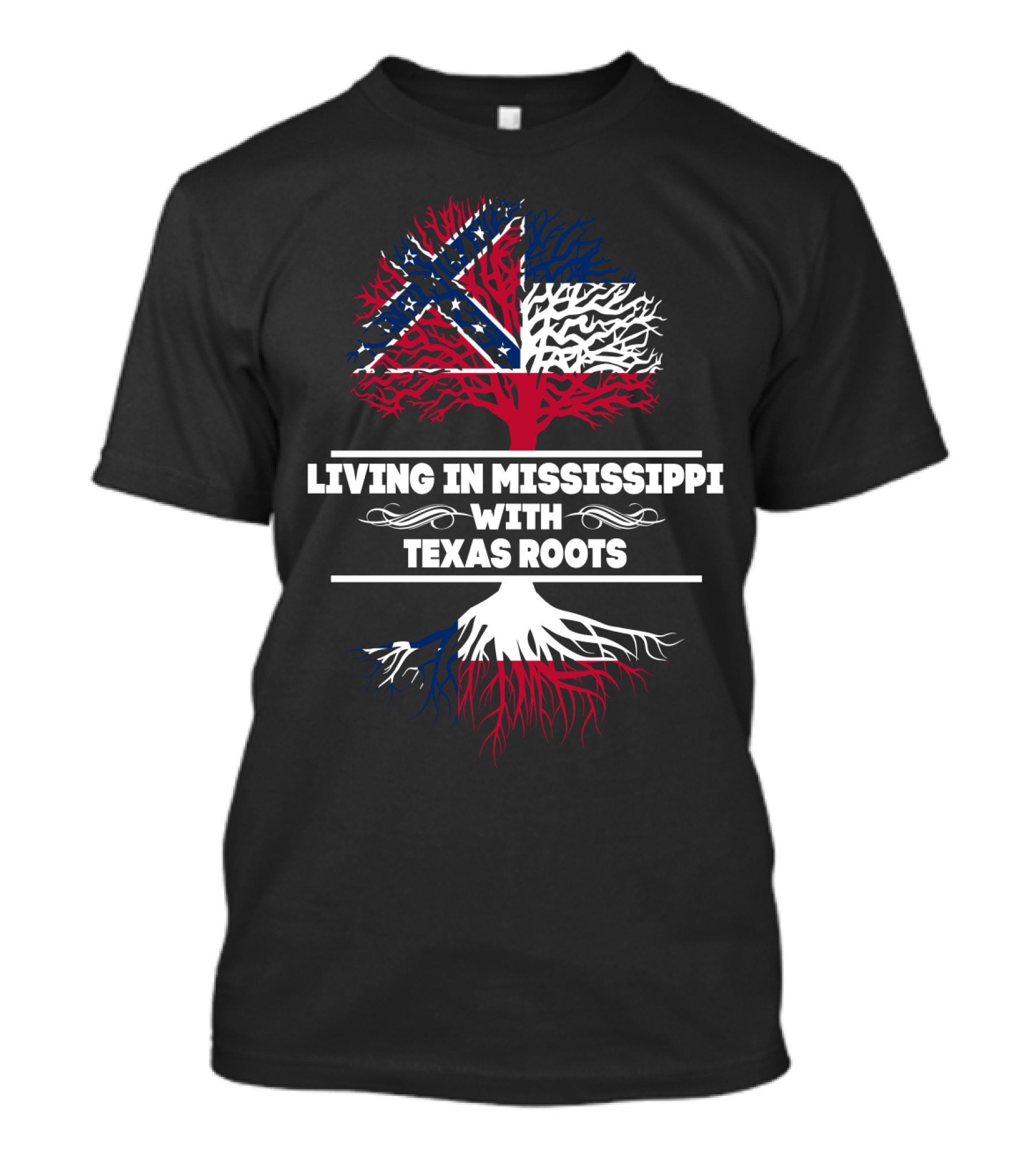 Mississippi Life Texas Heritage Confederate Flag Tree Roots T-Shirt